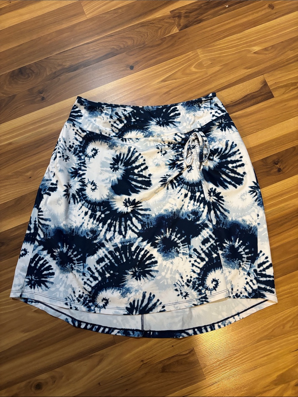 Kyodan Navy and White Tie-Dye High-Low Skirt with Side Tie